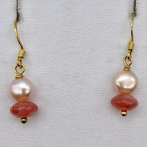 Gem Quality Rhodochrosite Pearl Drop Golden French Wire Earrings - PremiumBead Primary Image 1