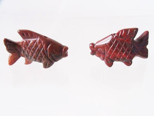 Swimming 2 Carved Jasper Fish Koi Carp Beads | 23x11x5mm | Red - PremiumBead Primary Image 1