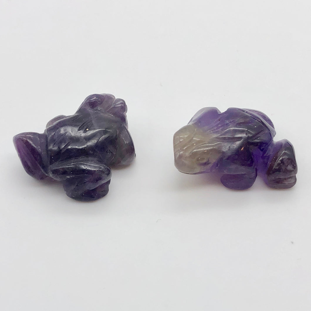 Prosperity 2 Hand Carved Amethyst Frog Beads | 20x18x9.5mm | Purple - PremiumBead Primary Image 1