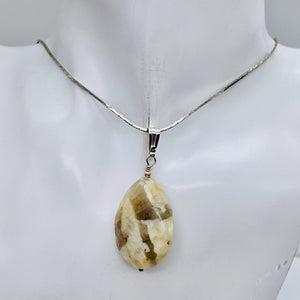 Feldspar Quartz Sterling Silver Oval Pendant | 1 3/4" Long | White Clear | 1 |