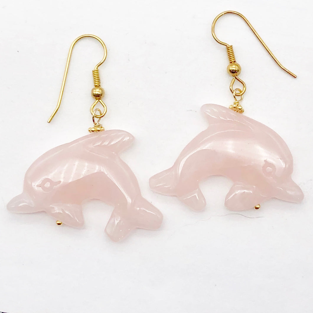 Rose Quartz 14K Gold Filled Dolphin Drop/Dangle Earrings| 2 3/4