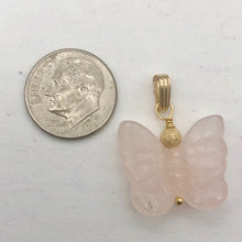 Load image into Gallery viewer, Flutter Carved Rose Quartz Butterfly 14Kgf Pendant - PremiumBead Alternate Image 4
