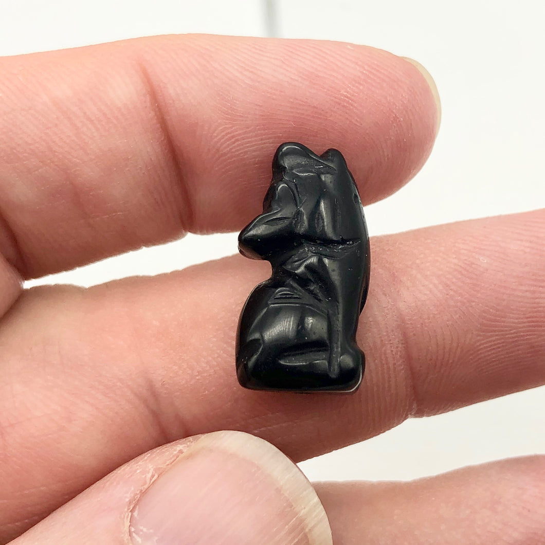 Howling New Moon Carved ObsidianWolf/Coyote Figurine - PremiumBead Primary Image 1