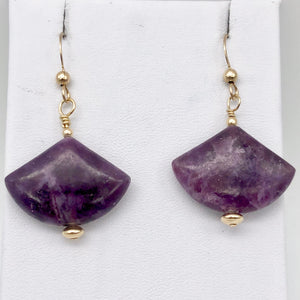 Natural Lepidolite 14Kgf Earrings | 1 3/4" Long | Purple | Fan cut | 1 pair | - PremiumBead Alternate Image 6