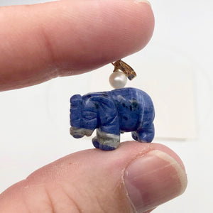 Wild Hand Carved Sodalite Elephant 14 Kgf Pendant |21x16x8mm| Blue| 1 1/4" long| - PremiumBead Alternate Image 2