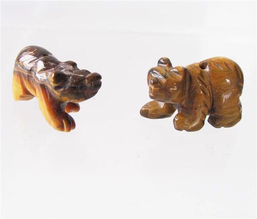2 Hand Carved Natural Tigereye Bear Beads | 13x18x7mm | Golden Brown - PremiumBead Primary Image 1