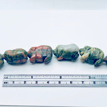 Load image into Gallery viewer, Piggies Hand Carved Unakite Pig Bead Strand | 23x16x11mm | Green with Pink
