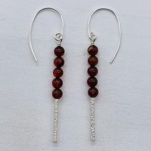 Amber 5 Beads Sterling Silver Drop/Dangle Earrings | 1 3/4" Long | Red |