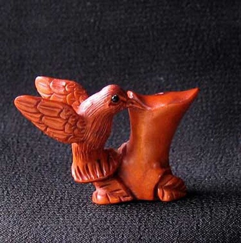 Flutter Carved Boxwood Hummingbird Ojime/Netsuke Bead - PremiumBead Primary Image 1