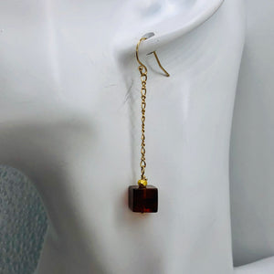 Amber 14K Gold Filled Cube Bead Earrings | 2 1/2" Long | Red | 1 Pair |