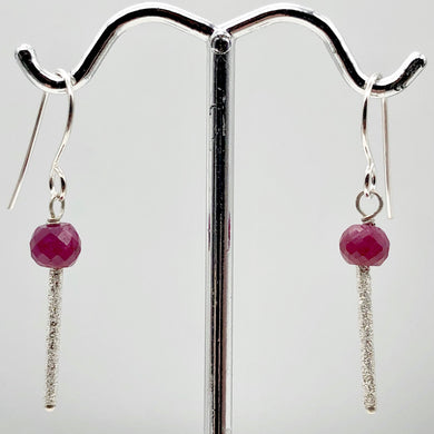 Natural Precious Gemstone Ruby Sterling Silver Earrings | 1 3/8 Inch Long | - PremiumBead Primary Image 1