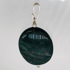 Rare Bloodstone Sterling Silver Oval Pendant with Quartz Crystal | 2" Long |