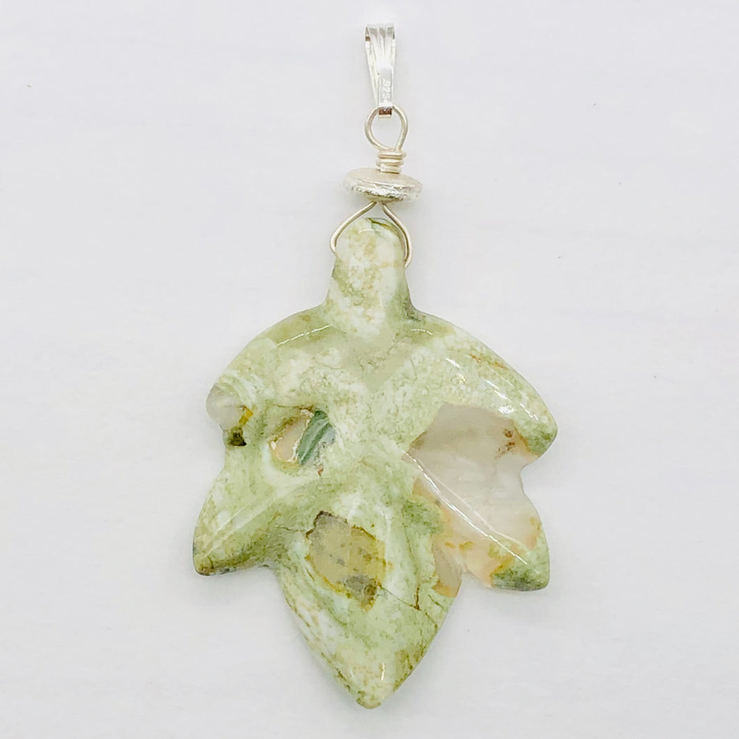 Ryolite Rain Tree Jasper Sterling Silver Leaf Pendant|2