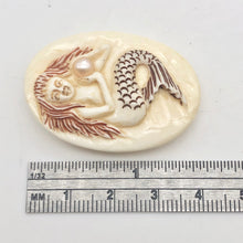 Load image into Gallery viewer, Splash Mermaid with Pearl Scrimshawed Carved Waterbuffalo Bone Button | 40x28mm | Cream Red Brown - PremiumBead Alternate Image 4
