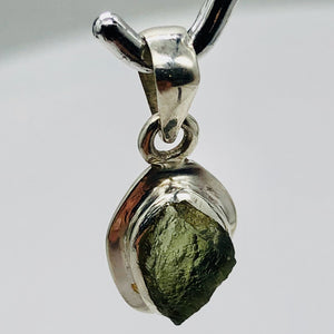 Moldavite Sterling Silver Drop | 1" Long | Green | 1 1" Long |