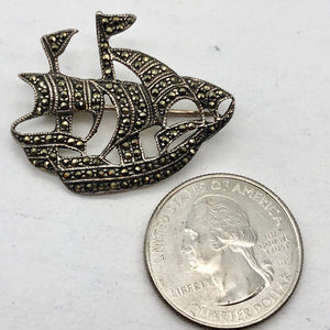 Clipper Sailing Ship Sterling Silver Lapel Brooch Pin | 25x28mm | 1 inch tall | - PremiumBead Alternate Image 6