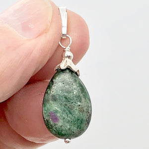 Rare Ruby Fuchsite Teardrop Shaped Sterling Silver Pendant | 1 1/4" Long