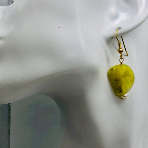 Korean Jade14K Gold Filled Leaf Earrings | 1 3/4" Long | Green | 1 Pair |