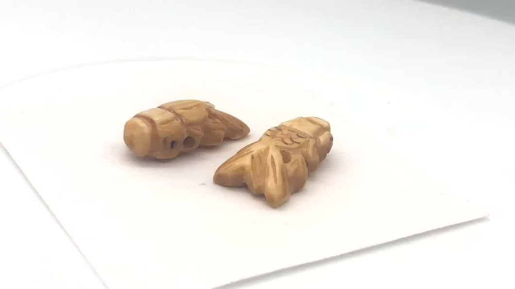 Carved Koi Gold Fish Waterbuffalo Bone Beads| 24x12x7mm| Beige | Fish | 2 Beads|