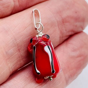 Lampwork Glass Frog Sterling Silver Frog | 1" Long | Red | 1 Pendant |