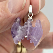 Load image into Gallery viewer, Carved Amethyst Bat Sterling Silver Pendant | 1 inch long | Purple |
