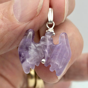 Carved Amethyst Bat Sterling Silver Pendant | 1 inch long | Purple |