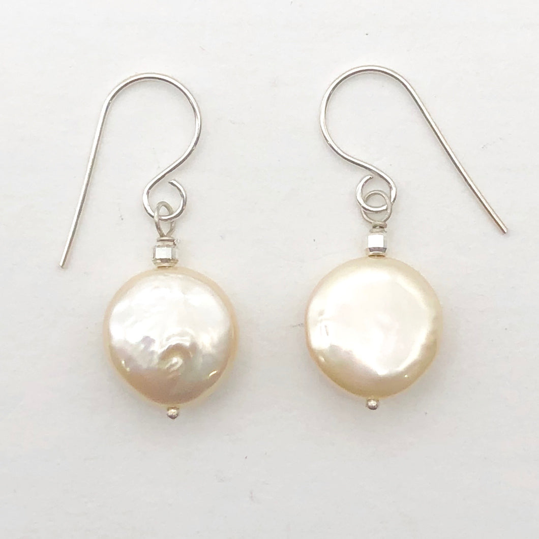 Natural Peach Coin FW Pearl Drop/Dangle Earrings | 1 1/4