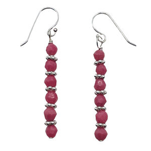 Rhodonite with Sterling Silver Beads Drop/Dangle Earrings | 1 1/2" Long | Pink |