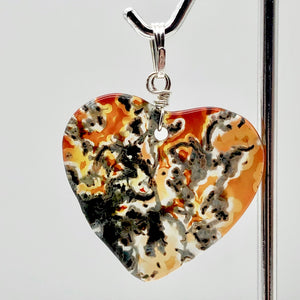 Limbcast Agate Valentine Heart Silver Pendant | 1 1/2 Inch Long | Orange/Green | - PremiumBead Alternate Image 4