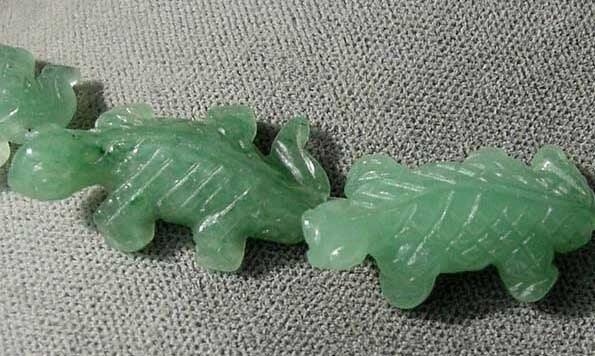 Charming 2 Carved Green Aventurine Lizard Beads | 27x15x7mm | Green - PremiumBead Primary Image 1