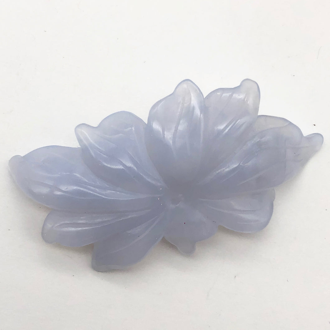 50.6cts Exquisitely Hand Carved Blue Chalcedony Flower Pendant Bead - PremiumBead Primary Image 1