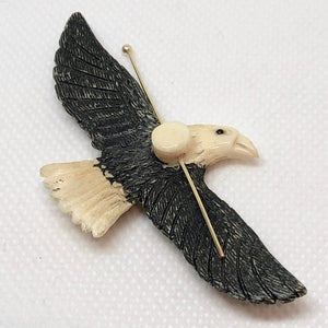 Soaring Bald Eagle - Large Hand Carved Button 10408C | 70x11.5x34mm | Cream and Black - PremiumBead Alternate Image 2