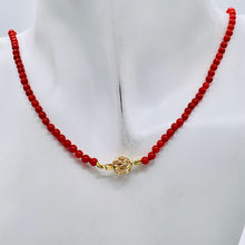 Load image into Gallery viewer, AAA Natural Ox Blood Red Coral &amp; 14K Gold 18 inch Necklace 202904
