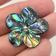 Load image into Gallery viewer, Shimmering Abalone Flower/Plumeria Pendant Beads | 2 Beads | 28x27x3mm | 10609 - PremiumBead Alternate Image 9
