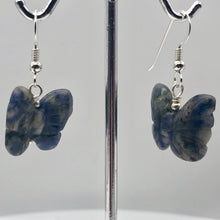Load image into Gallery viewer, Flutter Carved Sodalite Butterfly Sterling Silver Earrings | 1 1/4 inch long | - PremiumBead Alternate Image 5
