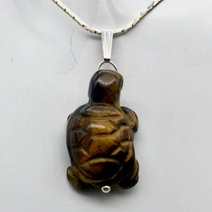 Adorable Tigereye Carved Turtle Sterling Silver Pendant | 1.25" (Long) | - PremiumBead Alternate Image 3