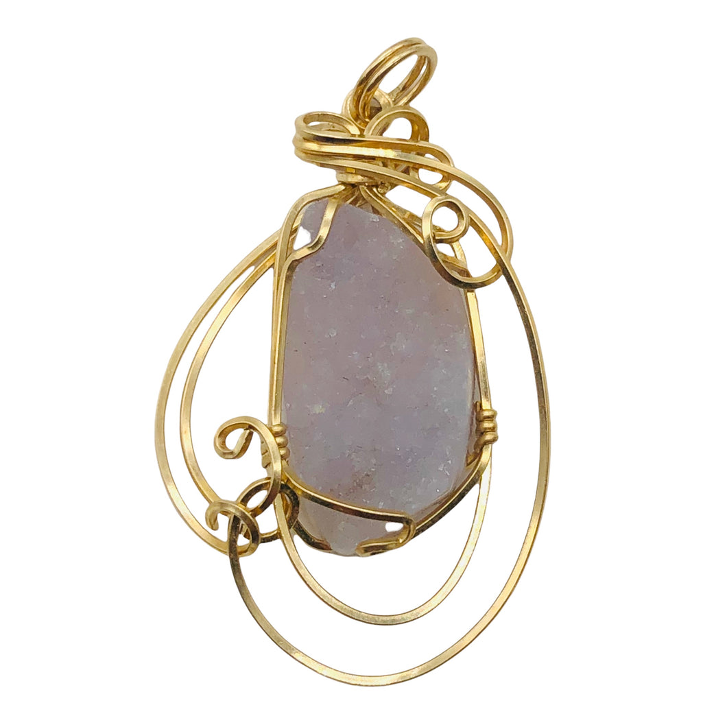 Druzy Agate 14K Gold Filled Wire Wrap Pendant | 1 1/2