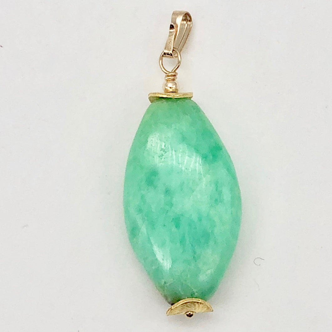 Glowing Green Marquis Cut Chrysoprase 14K Gold Filled Pendant | 1 5/8