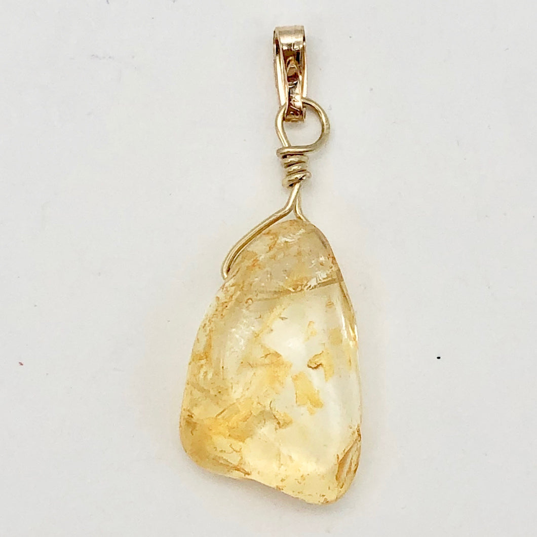 Glowing Golden Citrine Nugget 14K Gold Filled Wire Wrap Pendant | 1 1/4