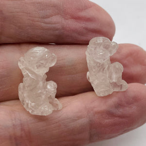 Adorable 2 Carved Quartz Monkey Beads | 20.5x12x11mm | Clear