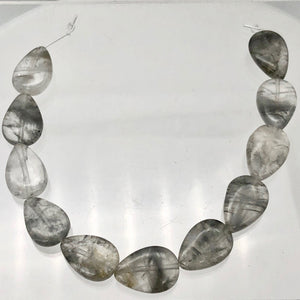 Tourmalated Quartz Teardrop Bead Half-Strand | 18x12x7 | Gray | 12 Beads