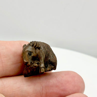 Baa Baa Carved Ram Sheep Boxwood Ojime Netsuke Bead | 22x18x14mm | Brown - PremiumBead Primary Image 1