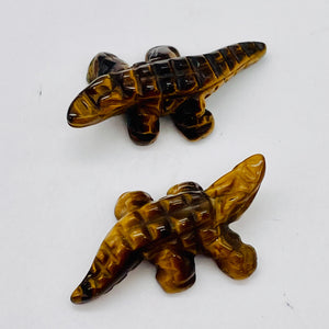 Gators 2 Carved Tigereye Alligator Beads | 28x14x7mm | Golden Brown