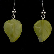 Load image into Gallery viewer, Korean Jade Carved Leaf Sterling Silver Drop Earrings | 1 1/2&quot; Long | Green |

