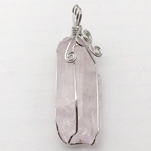 Light Lavender Kunzite Sterling Silver Wire-Wrap Crystal Prendant| 2 Inch Long|