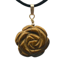 Load image into Gallery viewer, Hand Carved Tigereye Rose Flower 14K Gold Filled Pendant | 1.5&quot; Long | 509290TEG
