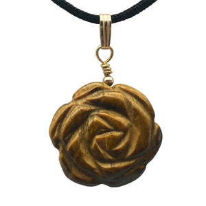 Hand Carved Tigereye Rose Flower 14K Gold Filled Pendant | 1.5" Long | 509290TEG