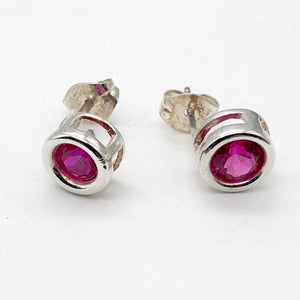 July Birthstone! Round 5mm Created Red Ruby & 925 Sterling Silver Stud Earrings - PremiumBead Primary Image 1