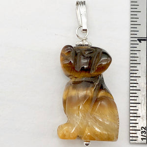 Tiger Eye Dog Pendant Necklace | Semi Precious Stone Jewelry | Sterling Silver |
