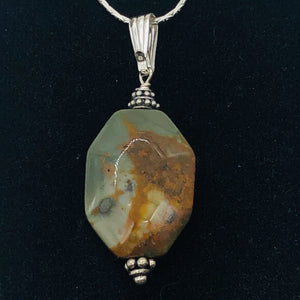 Owyhee Jasper Sterling Silver Drop Pendant | 1 3/4" Long| Green/Brown| 1 Pendant